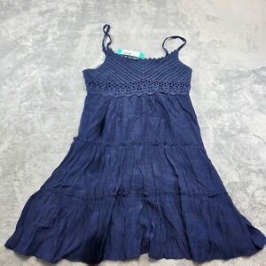 The General Good Women L Navy Alyssa Crochet Detail Dress Babydoll Boho Tiered